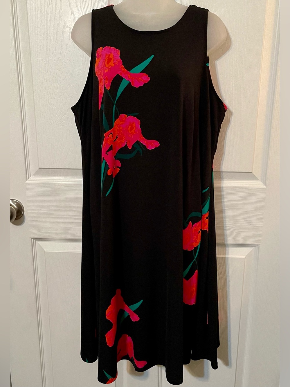CATO Black Floral A-Line Sleeveless Dress - Pink & Green Floral Print SIZE 14/16